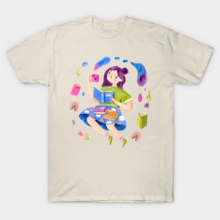 Watercolor Girl reading T-Shirt